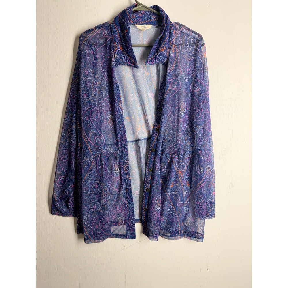 Terra & Sky Purple Paisley Sheer Mesh Peplum Button Down Blouse Plus Size 2X 20W